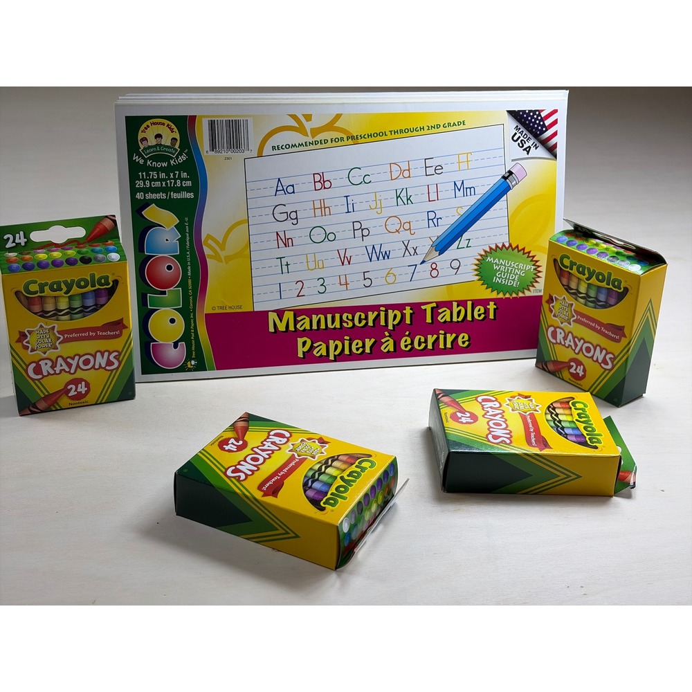 Tree House Kids Manuscript Tablet 4 40Sheets &4 Crayola 24Count Crayon Boxes Set